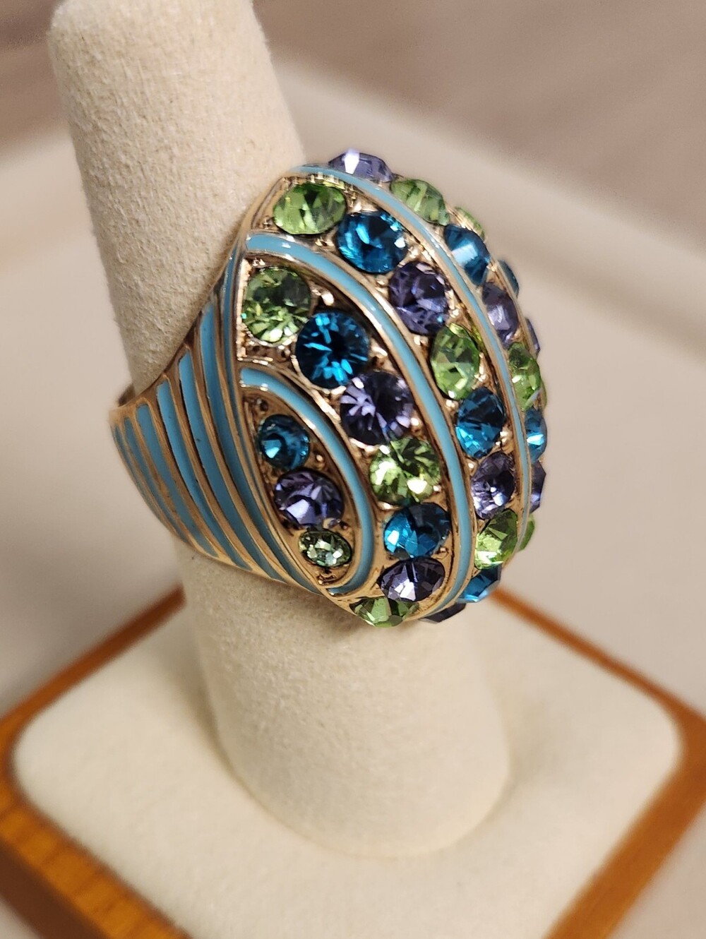 AKKAD Gold-Tone Multicolor Crystal Dome Statement Ring Size 6.5